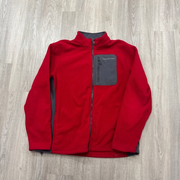 Vineyard Vines Fleece Jacket Men's Extra Large XL Red Gray Full Zip Preppy Golf - Picture 1 of 8